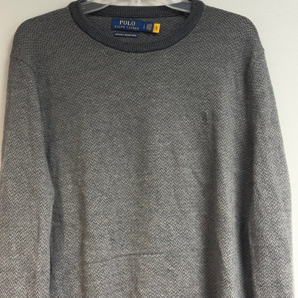 Polo Ralph Lauren Washable Merino Wool Sweater Mens L Gray Preppy Warm Casual - Picture 1 of 12